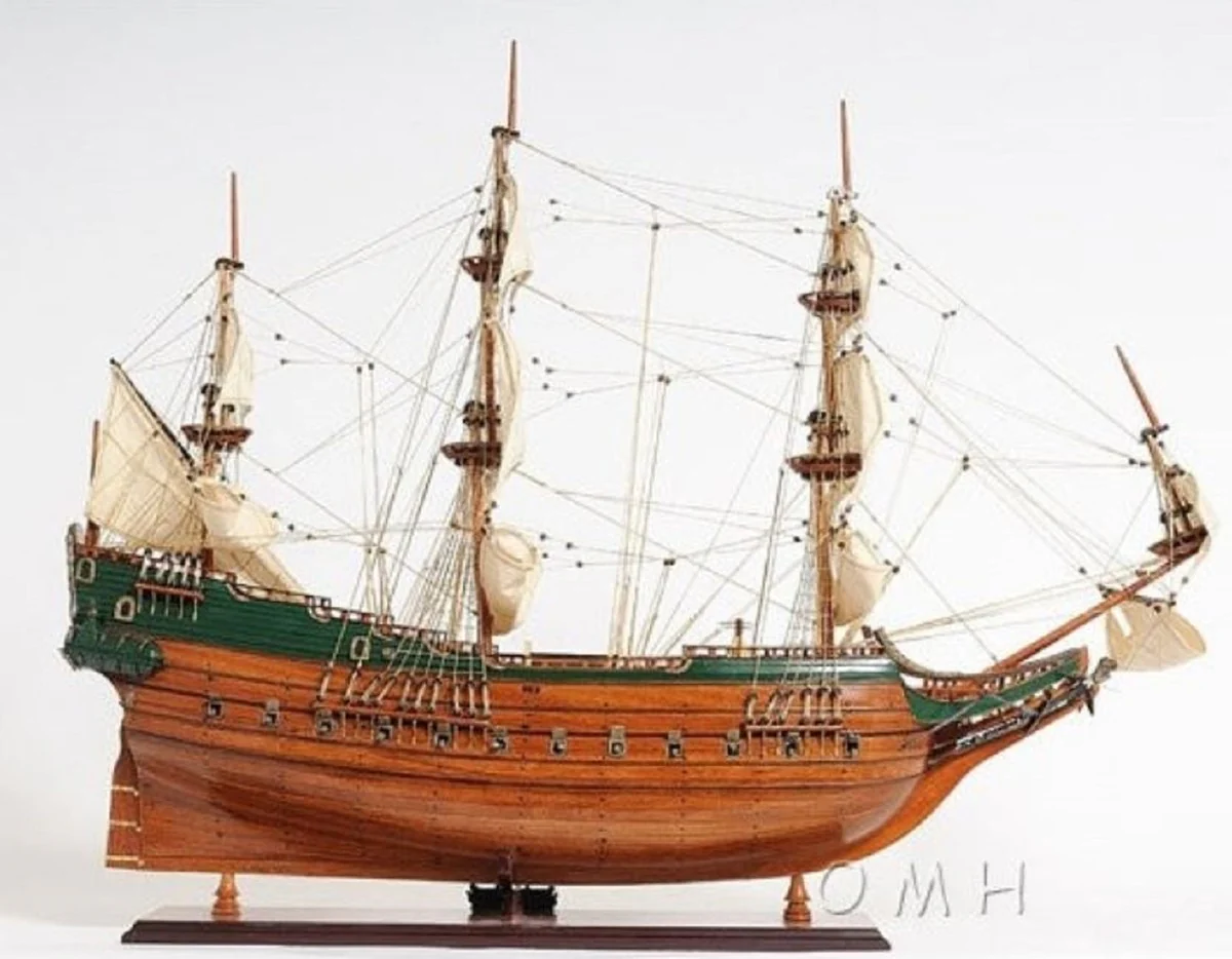 Casa Padrino Buque Insignia Batavia Marrón / Multicolor 94 x 26,7 x H. 74,3 cm - Barco Velero de Madera Hecho a Mano con Decoración de Estilo Holandés