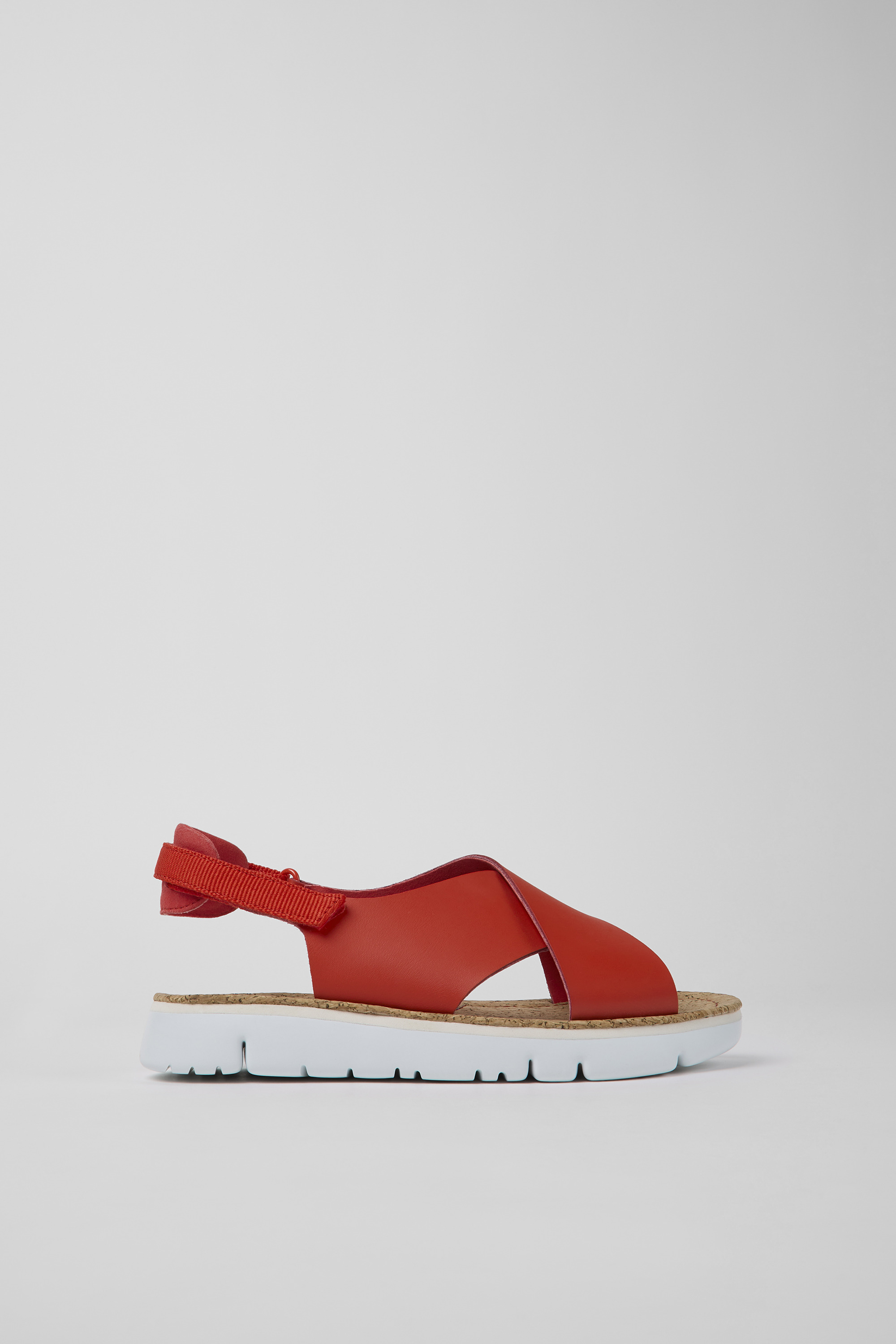 Oruga - Red leather and textile sandals for women