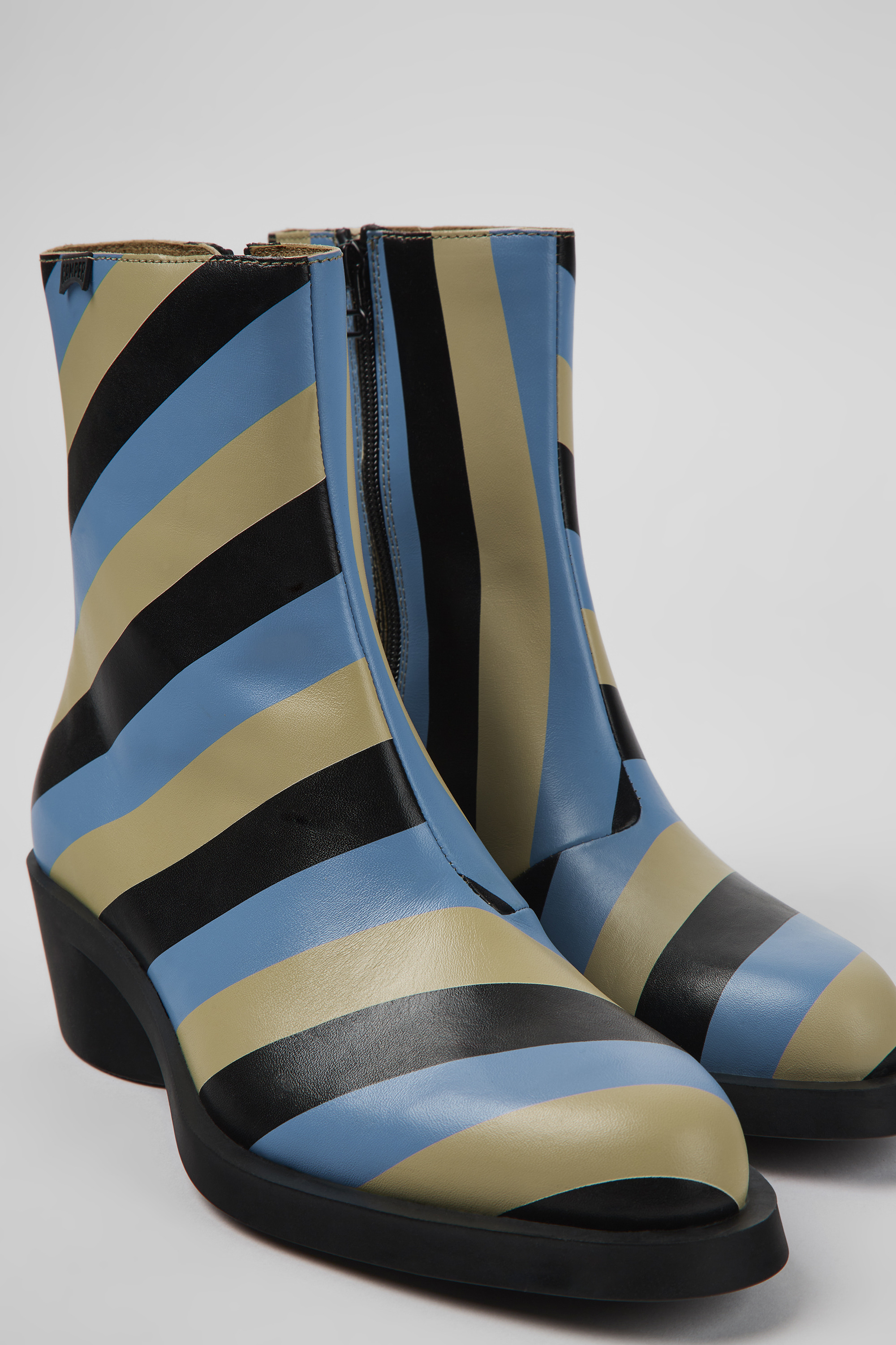 Bonnie - Multicolored striped leather boots for women