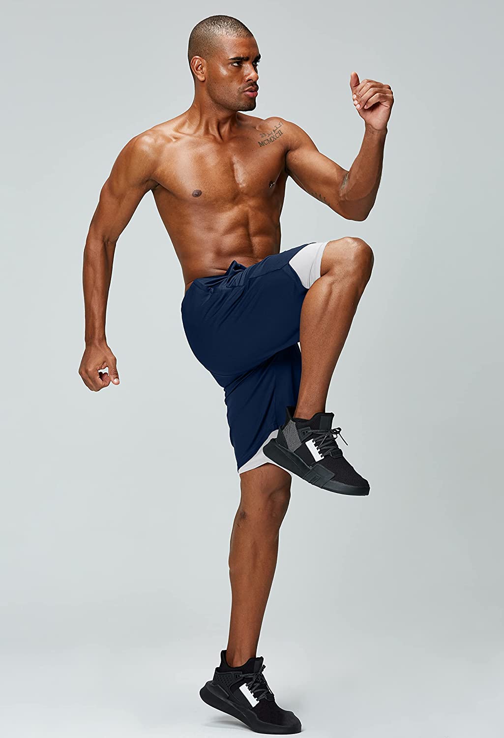 Men's 2 in 1 Running Shorts Gym Workout Quick Dry Mens Shorts with Phone Pocket