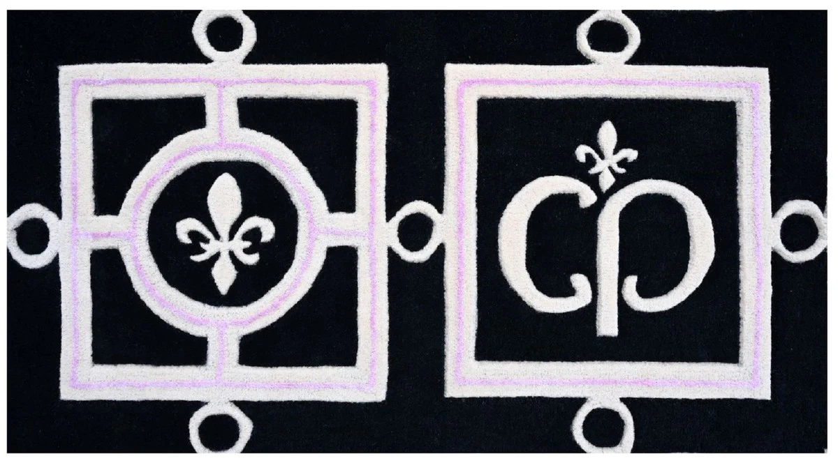 Casa Padrino Alfombra de Salón Barroco de Lujo Negro / Blanco / Púrpura - Varios Tamaños