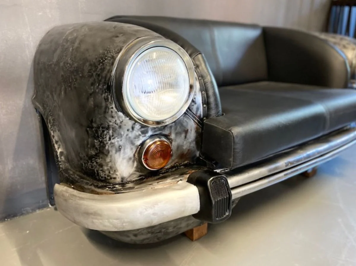 Casa Padrino sof¨¢ autom¨®vil de dise?o negro / gris / plata 158 x 83 x A. 70 cm - Sof¨¢ de sala de estar en el dise?o del autom¨®vil - Muebles autom¨®vil de sala de estar