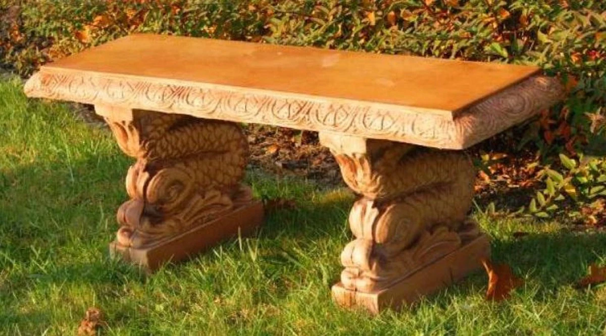 Casa Padrino Banco de Jardín Pez Beige 124 x 37 x A. 47 cm - Banco de Piedra Oriental - Banco de Parque - Muebles de Jardín y Terraza Oriental