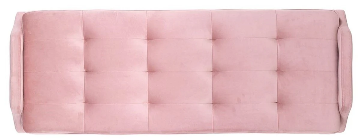 Casa Padrino banco de terciopelo de lujo rosa / oro 121,5 x 45 x A. 51,5 cm - Banco tapizado de madera maciza con terciopelo fino y patas de acero inoxidable - Colección de Lujo