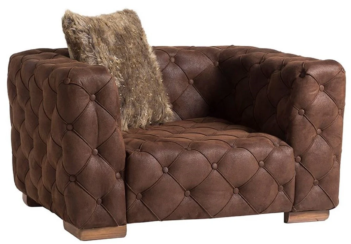 Casa Padrino sill¨®n Chesterfield de lujo marr¨®n / marr¨®n claro 125 x 95 x A. 81 cm - Sill¨®n de Sal¨®n Chesterfield Moderno - Muebles de Sal¨®n Chesterfield de Lujo