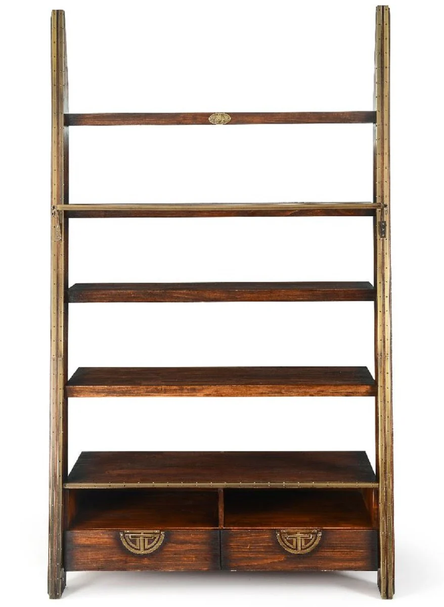 Casa Padrino armario estante de estilo vintage de lujo marr¨®n oscuro / lat¨®n 140 x 60 x A. 240 cm - Armario de libros de madera maciza - Muebles de oficina - Muebles de estilo vintage de lujo