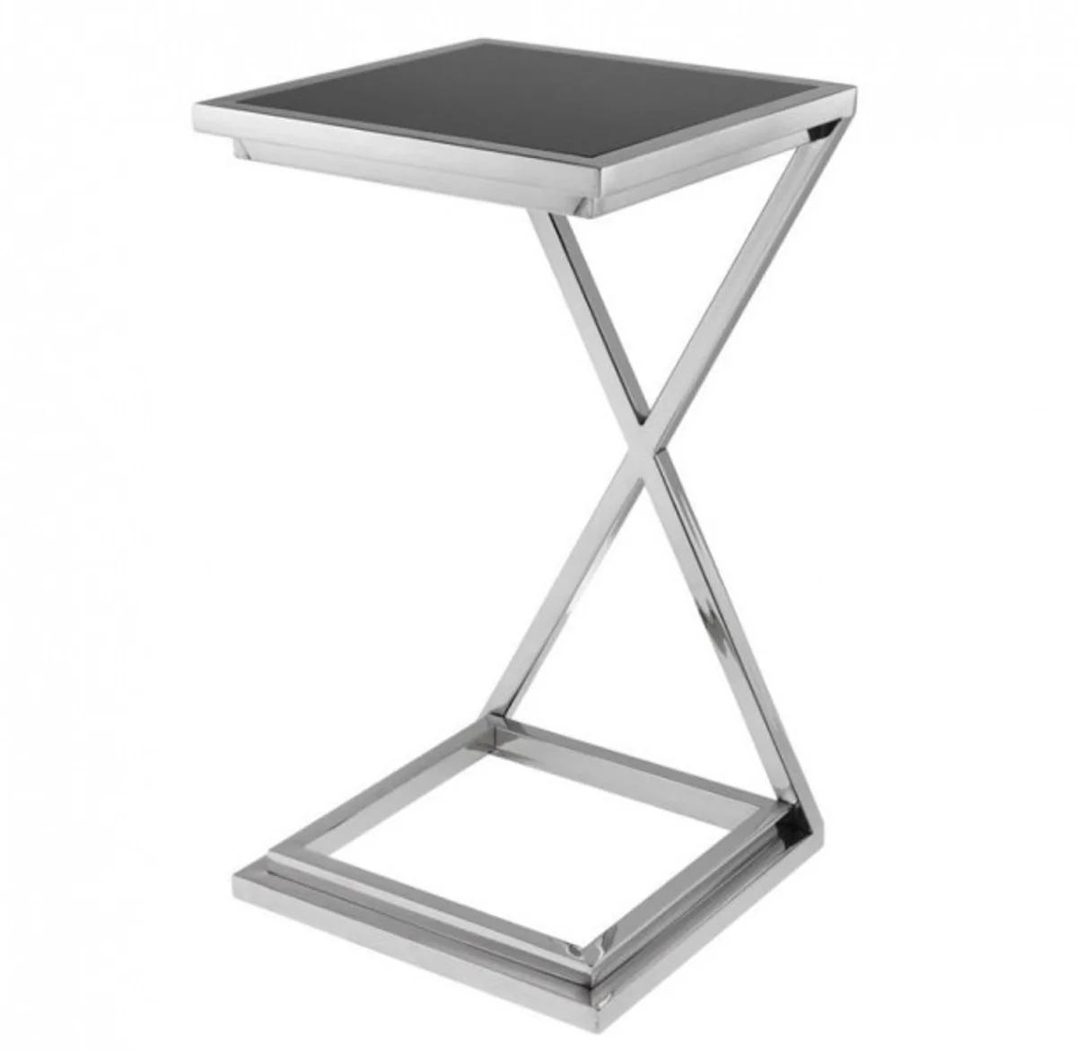 Casa Padrino luxury art deco designer side table nickel with black glass - Luxury Hotel Furniture
