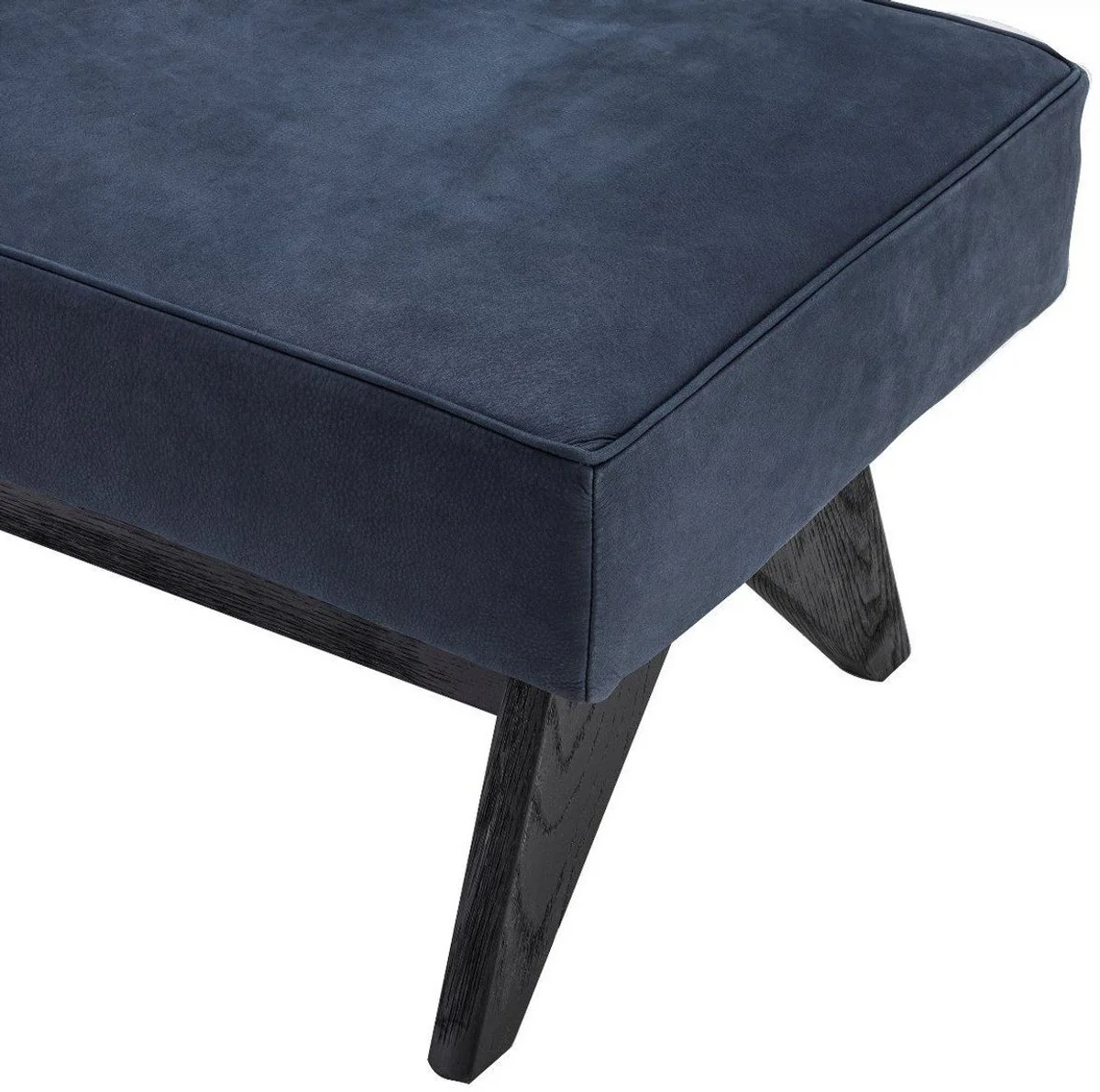 Casa Padrino banco de piel genuina de lujo azul / negro 164 x 54 x A. 44 cm - Banco de madera maciza tapizado con cuero de b¨²falo nobuck fino - Muebles de Lujo