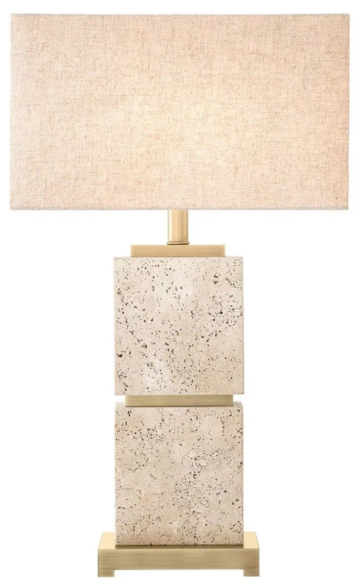 Casa Padrino lámpara de mesa de lujo beige / latón antiguo 40 x 22 x A. 70,5 cm - Lámpara de escritorio travertino con pantalla rectangular - Lámparas de mesa de lujo - Lámparas de escritorio