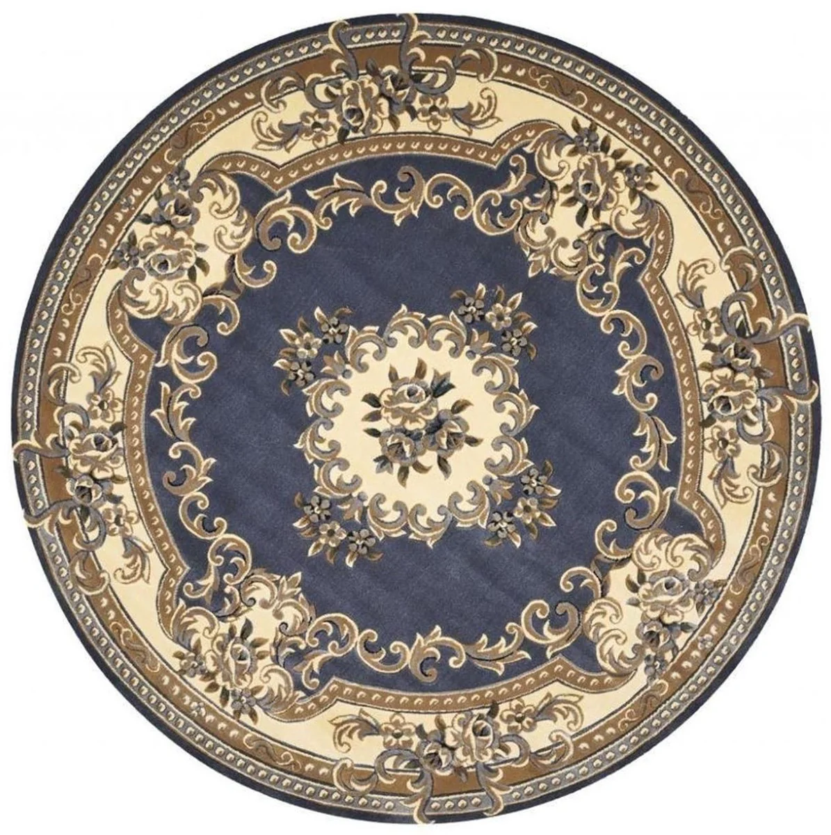 Casa Padrino Alfombra de Salón Barroco de Lujo Azul / Crema / Marrón Ø 400 cm