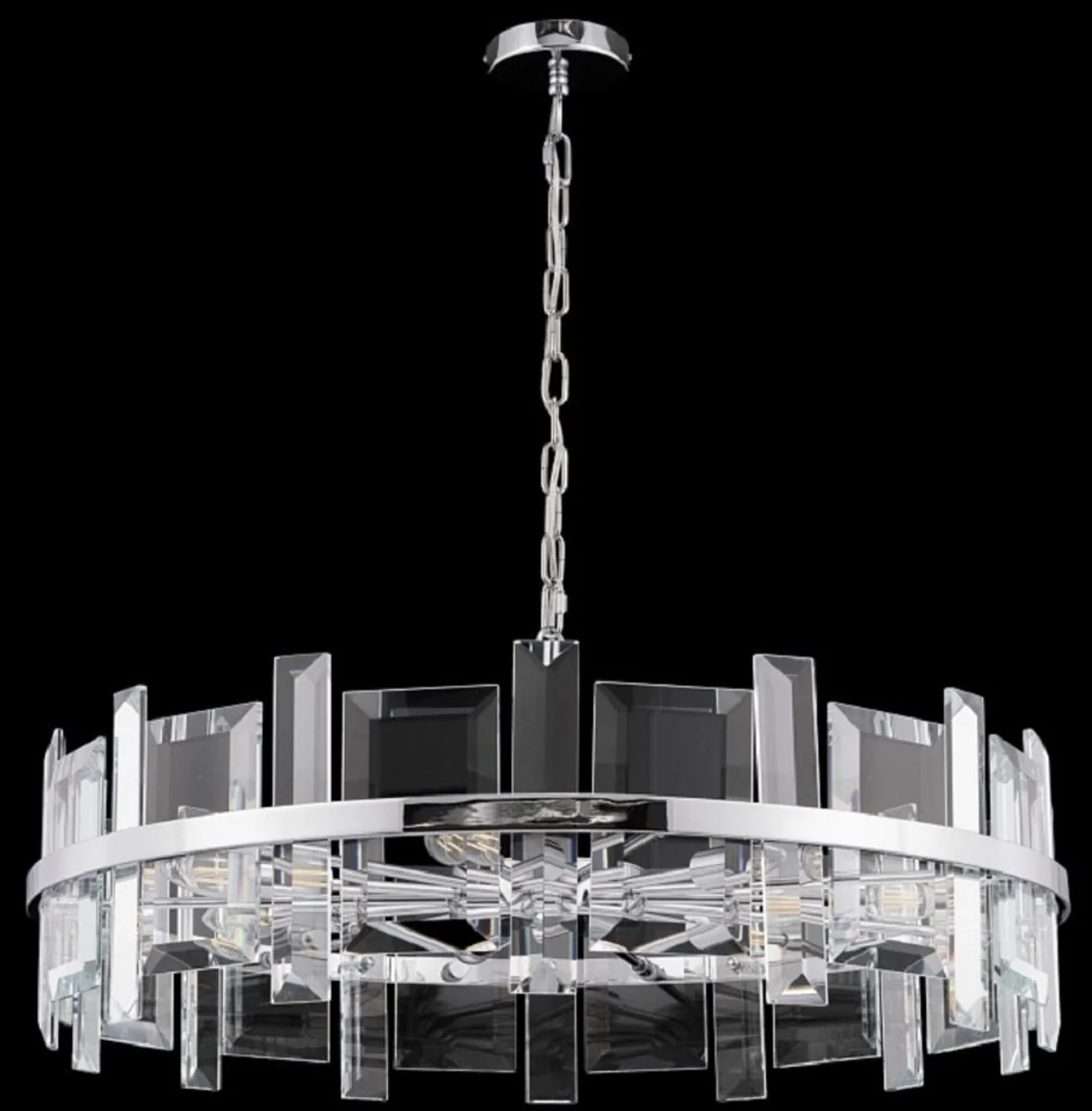 Casa Padrino lámpara colgante plata Ø 80 cm - Lámpara colgante redonda moderna con estructura de metal y placas de vidrio - Luces de Diseño