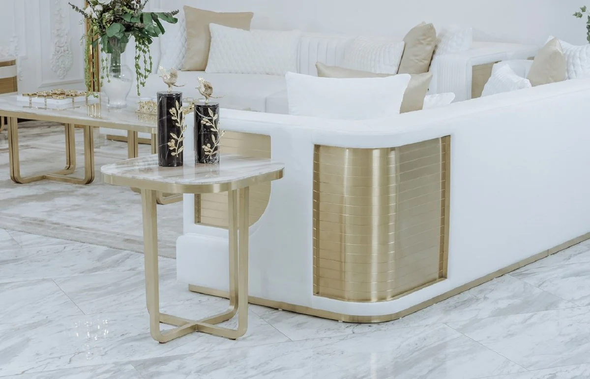 Casa Padrino sof¨¢ de lujo blanco / oro 290 x 98 x A. 72 cm - Sof¨¢ de sal¨®n - Sof¨¢ de hotel - Muebles de sal¨®n - Muebles de hotel - Muebles de lujo - Interiores de lujo