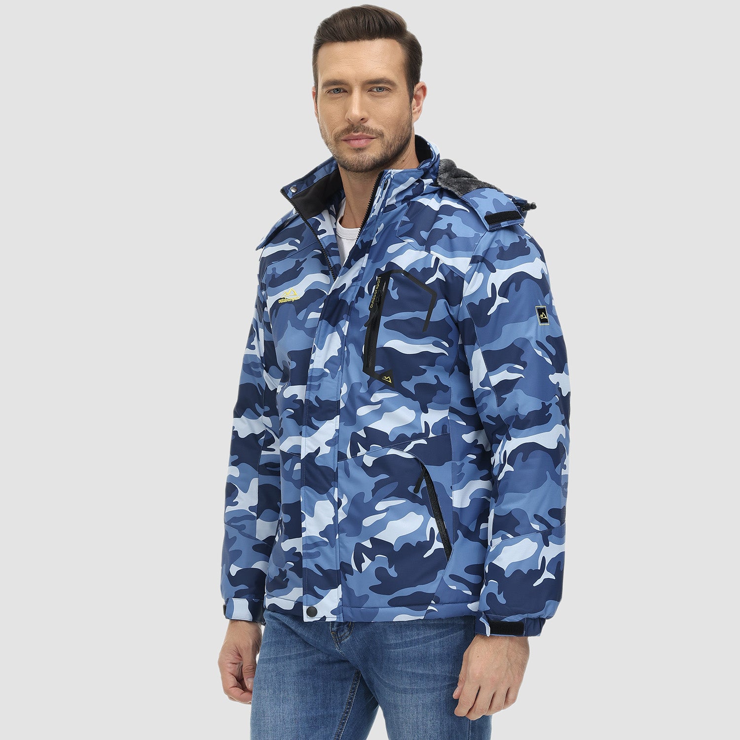 Men's Winter Jacket Water Repellent Ski Snow Jacket Warm Fleece Coat Parka Raincoats With Multi-Pockets