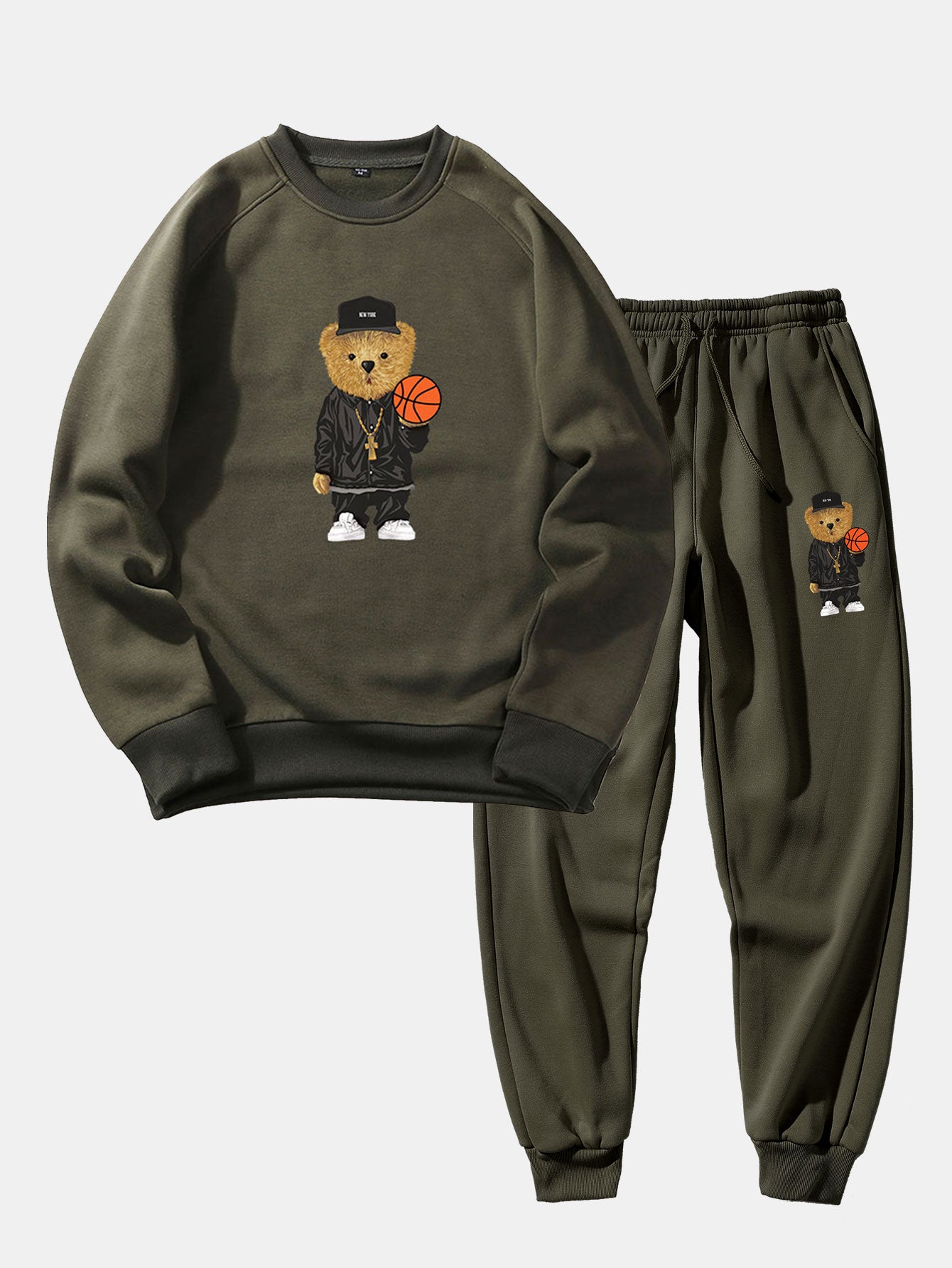 Basketball Bear Print Sweatshirt & Jogger Pants