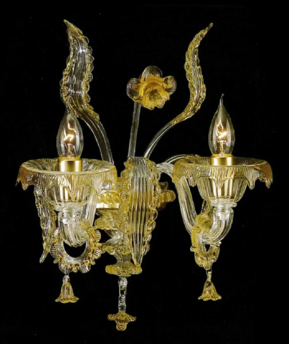 Casa Padrino lámpara de pared doble barroco de lujo ámbar 30 x 25 x A. 40 cm - Magnífico aplique de cristal de Murano de estilo barroco - Calidad de lujo - Hecho en Italia