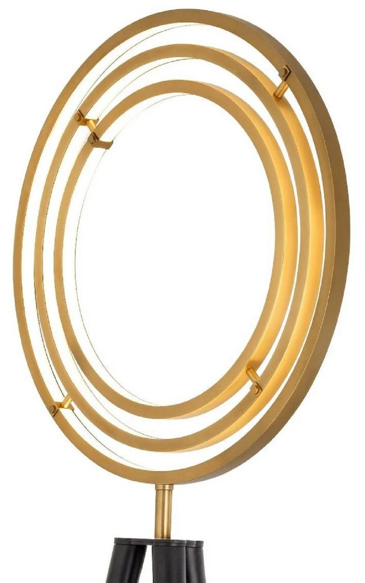 Casa Padrino lámpara de pie LED de diseño latón antiguo / negro Ø 70 x A. 205 cm - Lámpara de pie moderna con trípode - Lámpara de salón - Calidad de Lujo