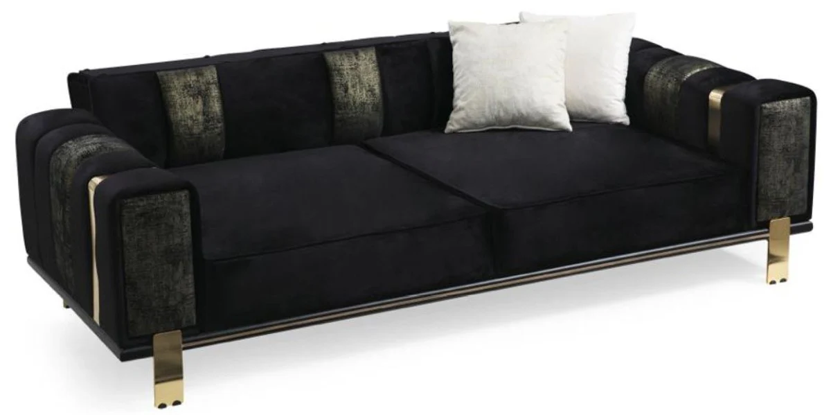 Casa Padrino sof¨¢ de sal¨®n de lujo con respaldo ajustable negro / oro 223 x 93 x A. 76 cm - Muebles de Sal¨®n - Muebles de Lujo