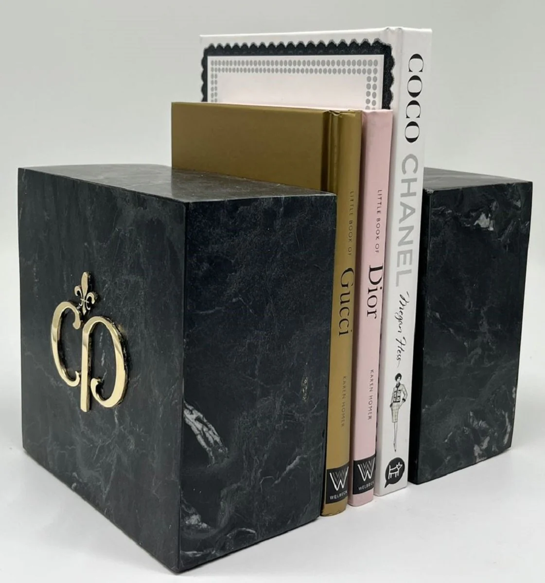 Casa Padrino conjunto de sujetalibros decorativos de m¨¢rmol de lujo negro / oro