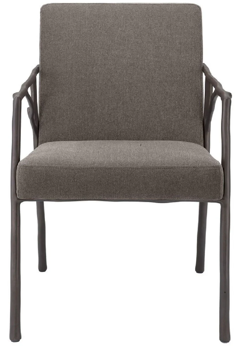 Casa Padrino silla de comedor de lujo gris marr¨®n / bronce 56 x 61 x A. 83 cm - Silla de cocina noble con reposabrazos - Muebles de comedor de lujo