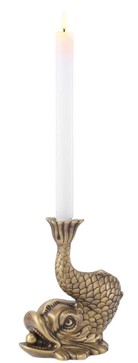 Casa Padrino Candelabro de Lujo Pez Carpa Koi Latón Vintage 17,5 x 12,5 x H. 20,5 cm - Portavela de Latón - Accesorios Decorativos
