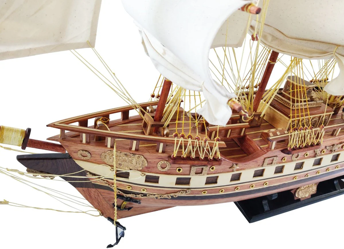 Casa Padrino velero de lujo France II con soporte de madera maciza marrón - Diferentes Tamaños - Barco decorativo hecho a mano barco de madera - Accesorios Decorativos