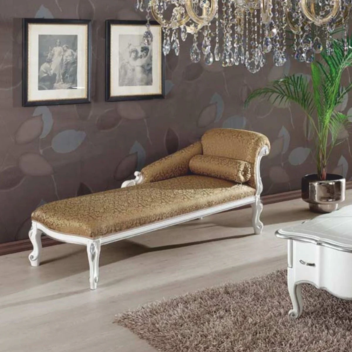 Casa Padrino chaise longue barroco de lujo oro / blanco / plata 166 cm - Hecho en Italia