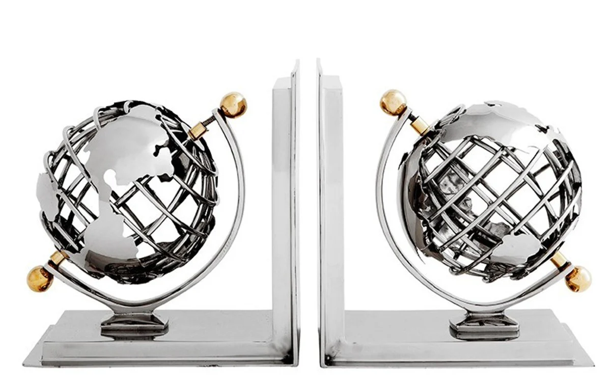 Casa Padrino luxury globe bookends nickel finish aluminum - Bookend - Book End - Luxury Collection - Art Deco