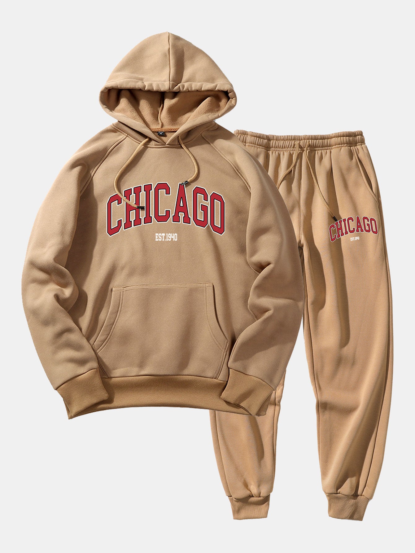 Chicago Letter Print Hoodie & Jogger Pants