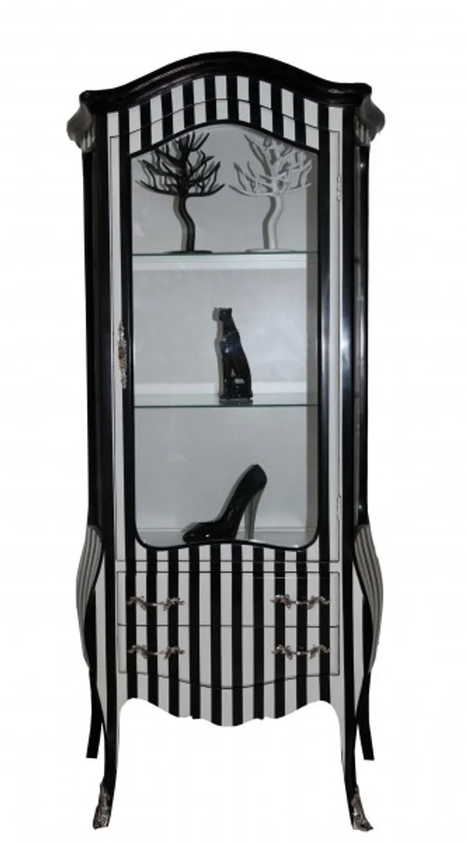 Casa Padrino baroque display case in Black / White stripes - display cabinet - cupboard
