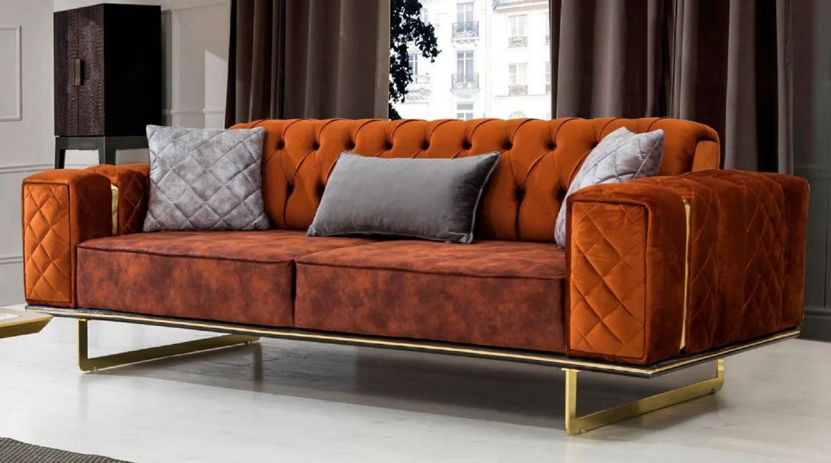 Casa Padrino sof¨¢ cama de lujo naranja / oro 230 x 91 x A. 80 cm - Sof¨¢ de sal¨®n moderno - Muebles de Sal¨®n