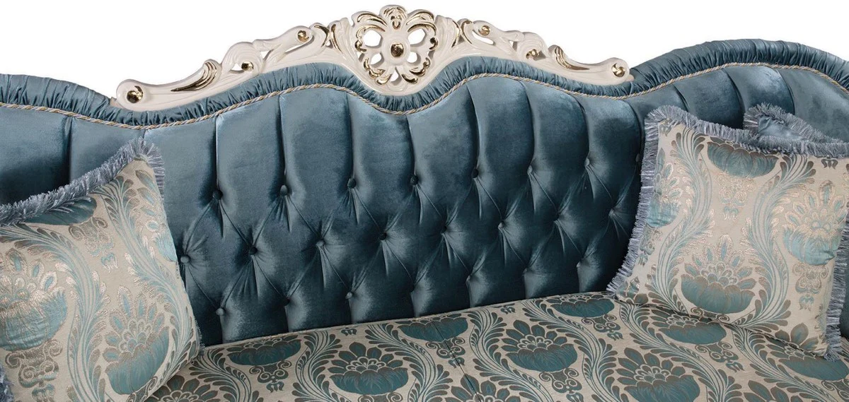 Casa Padrino sof¨¢ de sal¨®n barroco de lujo con cojines azul / blanco / oro 240 x 87 x A. 99 cm - Muebles Barrocos - Noble y Adornado