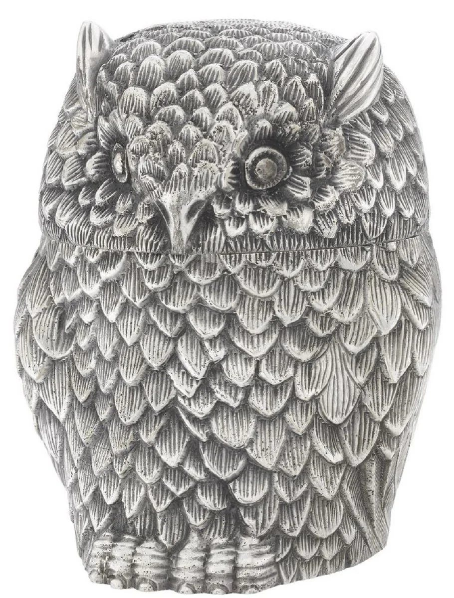 Casa Padrino caja de almacenamiento de lujo búho plata antigua 15 x 14,5 x A. 18,5 cm - Noble caja decorativa con tapa - Accesorios de Lujo