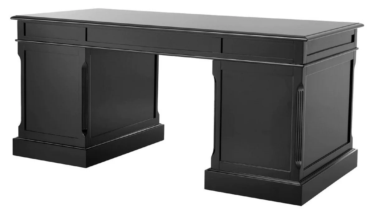 Casa Padrino escritorio de estilo campestre de lujo negro / plata 170 x 80 x A. 78 cm - Mesa de oficina de madera maciza - Muebles oficina estilo campestre - Muebles de oficina de lujo