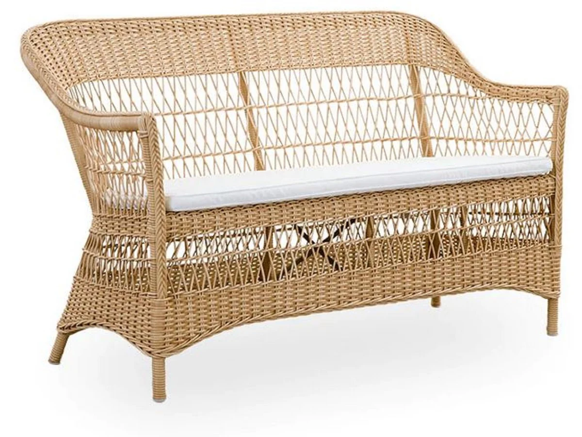 Casa Padrino sofá de jardín de lujo con cojín de asiento natural / blanco 134 x 66 x A. 86 cm - Sofá de jardín y terraza resistente a la intemperie - Muebles de Jardín y Terraza