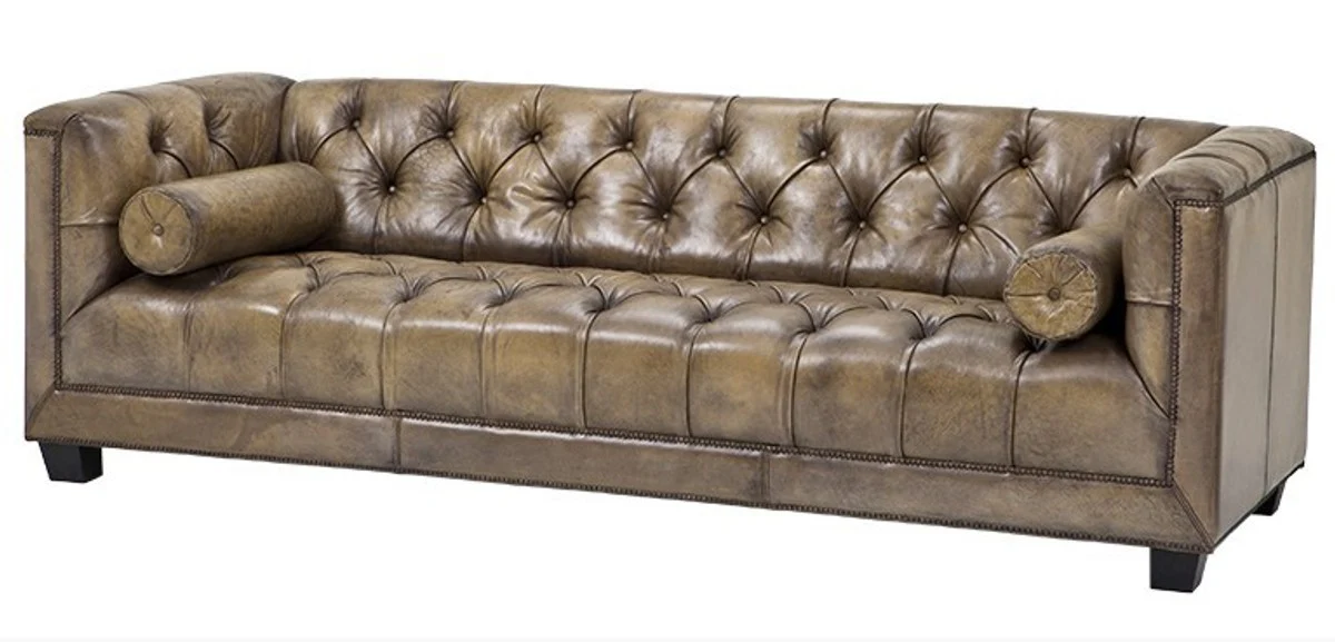 Casa Padrino luxury genuine leather sofa leather cube Vintage Olive - 3 seater - luxury hotel furniture