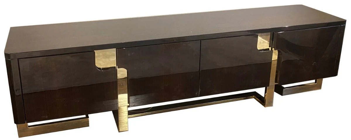 Casa Padrino gabinete TV Art Deco de lujo marr¨®n oscuro / oro 220 x 50 x A. 60 cm - Gabinete de televisi¨®n noble con 4 puertas - Muebles de Sala Art Deco