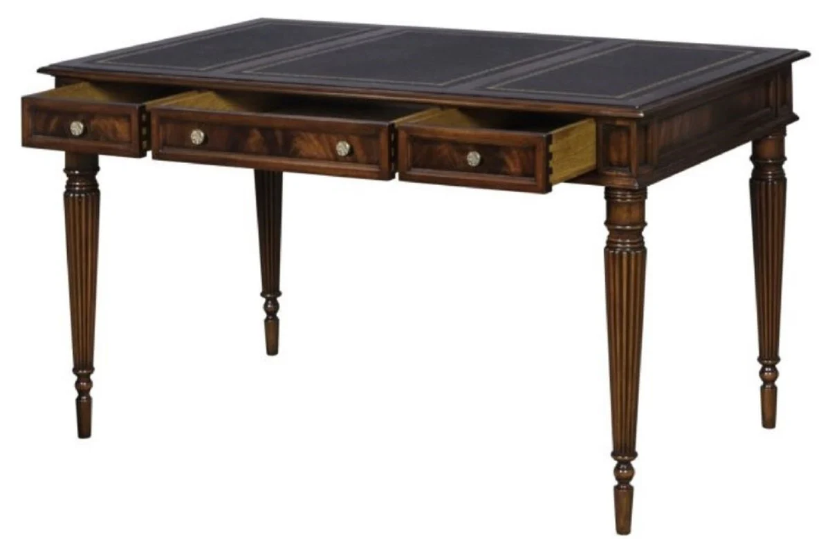 Casa Padrino Escritorio de Caoba Art Nouveau de Lujo con 3 Cajones Marr¨®n Oscuro / Negro / Oro 126 x 73 x H. 75 cm - Muebles de Oficina - Calidad de Lujo