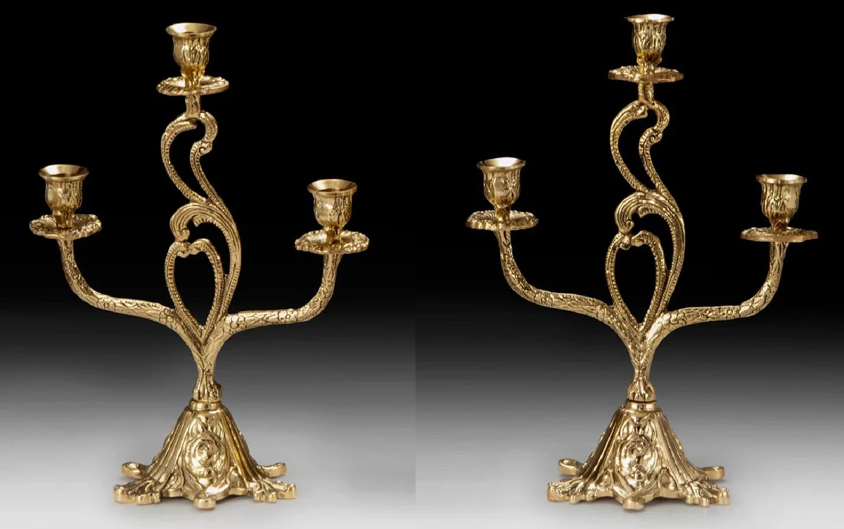 Casa Padrino conjunto de portavelas barroco de lujo oro 26 x A. 36 cm - Portavelas de bronce de estilo barroco hecho a mano - Accesorios barrocos - Interior barroco - noble y magnífico