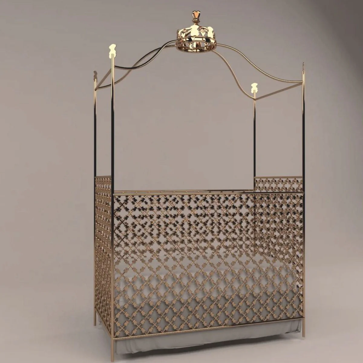 Casa Padrino cama de beb¨¦ barroco de lujo con corona oro 150 x 80 x A. 245 cm - Hecho en Italia