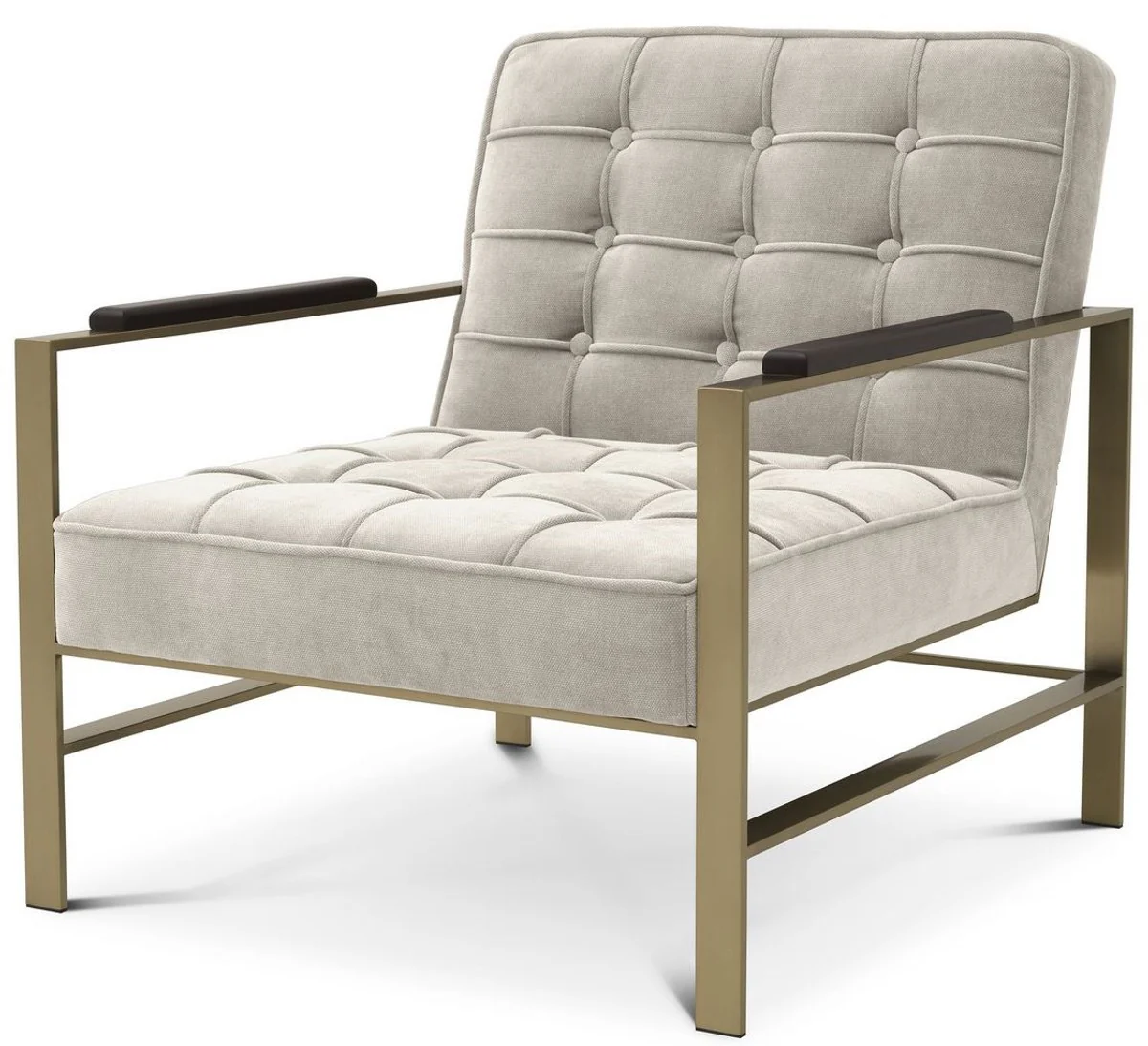 Casa Padrino sill¨®n de lujo arena / lat¨®n / negro 70,5 x 80,5 x A. 75 cm - Sill¨®n de sal¨®n con estructura de acero inoxidable - Muebles de sal¨®n de lujo