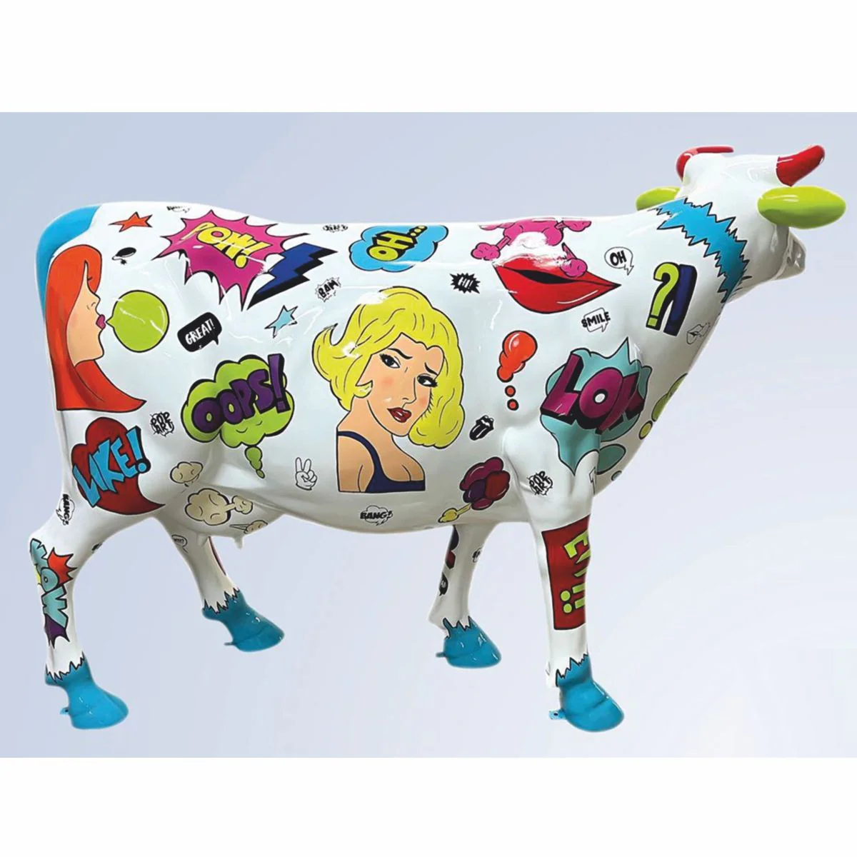 Casa Padrino escultura decorativa XXL vaca blanco / colorido 223 x 70 x A. 147 cm