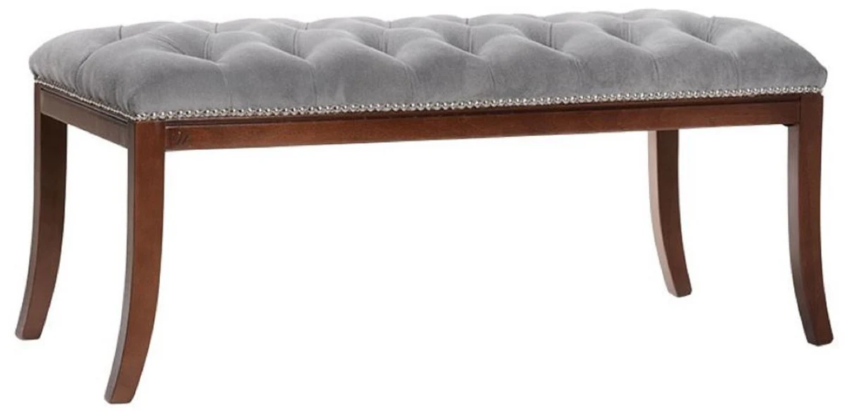 Casa Padrino Banco Biedermeier de Lujo Gris / Marrón 89 x 38 x A. 36 cm - Banco de Salón Tapizado - Banco de Dormitorio - Muebles de Salón - Muebles de Dormitorio - Muebles Biedermeier