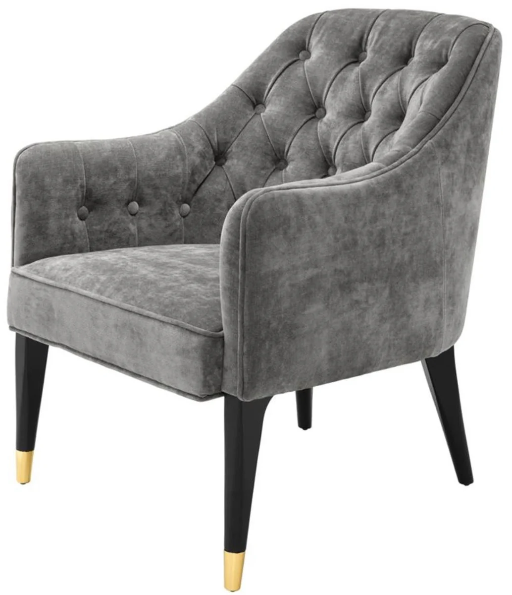 Casa Padrino Sillón de Lujo Gris / Negro / Oro 65 x 80 x H. 88 cm - Muebles Chesterfield