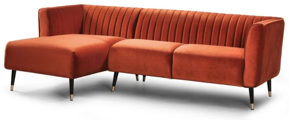 Casa Padrino sof¨¢ esquinero de lujo naranja / negro / lat¨®n 250 x 150 x A. 87 cm - Sof¨¢ de sal¨®n moderno - Muebles de sal¨®n modernos - Colecci¨®n de Lujo