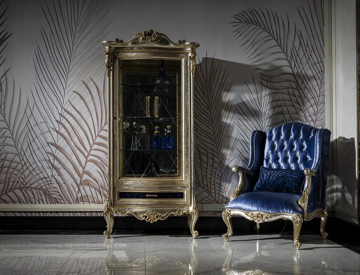 Casa Padrino vitrina barroco de lujo plata / oro - Vitrina de madera maciza hecha a mano - Muebles de sala barrocos