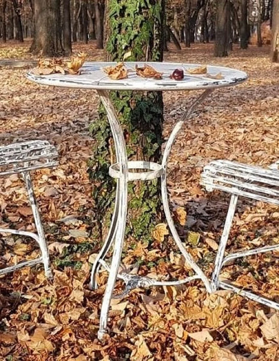 Casa Padrino mesa de jard¨ªn Art Nouveau blanco antiguo ? 60 x A. 70 cm - Mesa de hierro forjado hecha a mano - Muebles de jard¨ªn y patio de hierro forjado nost¨¢lgicos