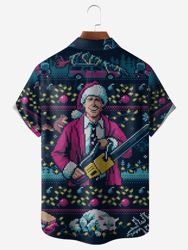 Christmas Chest Pocket Short Sleeve Casual Shirt