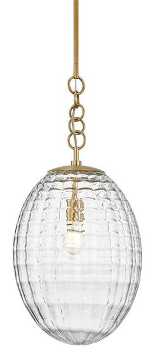 Casa Padrino lámpara colgante de lujo latón antiguo Ø 30,5 x H. 68,6 cm - Lámpara Colgante con Pantalla de Vidrio en Forma de Huevo - Lámpara de Salón