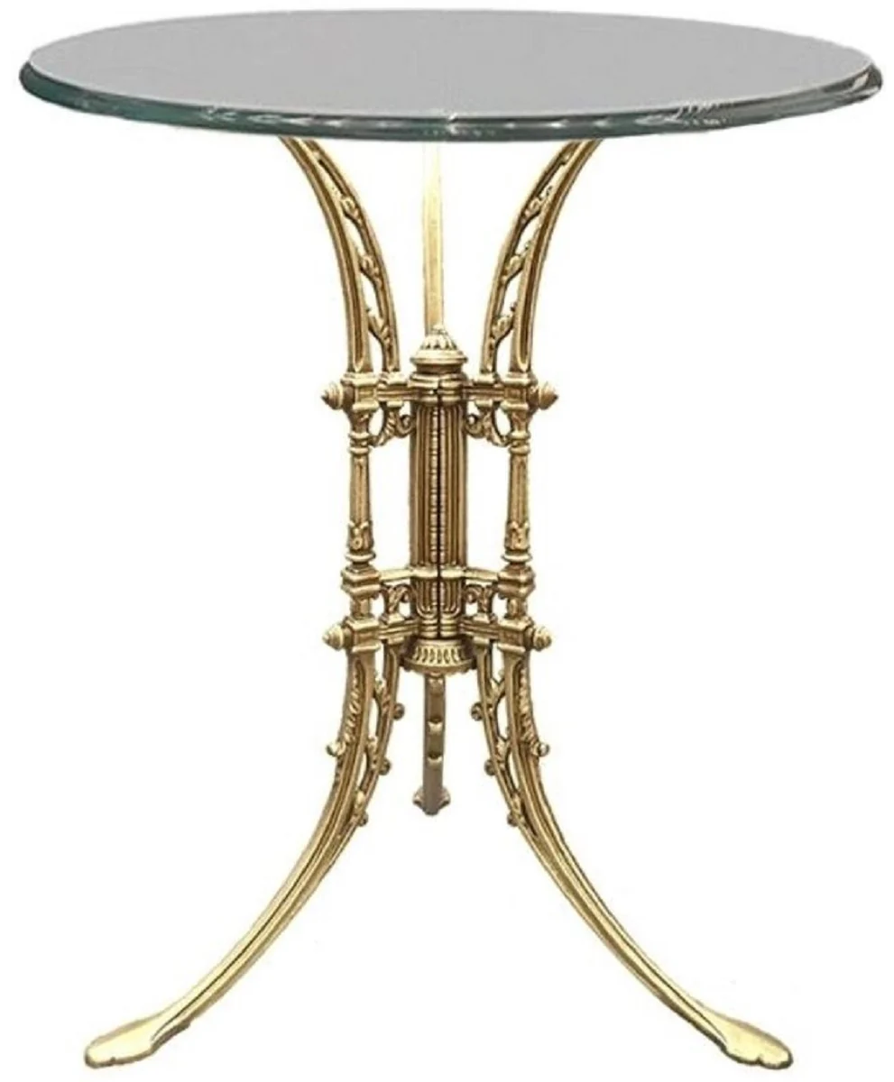Casa Padrino mesa auxiliar Art Nouveau de lujo oro ? 70 x A. 74 cm - Mesa de hierro forjado a mano con tapa de vidrio - Muebles de Sal¨®n Jard¨ªn Patio