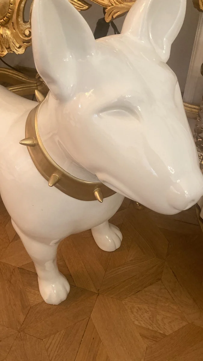 Casa Padrino figura decorativa XXL perro blanco / oro 116 cm - Escultura decorativa de jard¨ªn